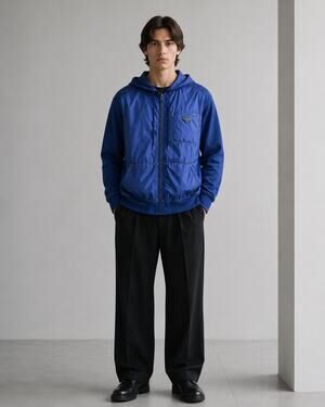 Prada Nylon Metal Hybrid Zip Hoodie Jacket Blue